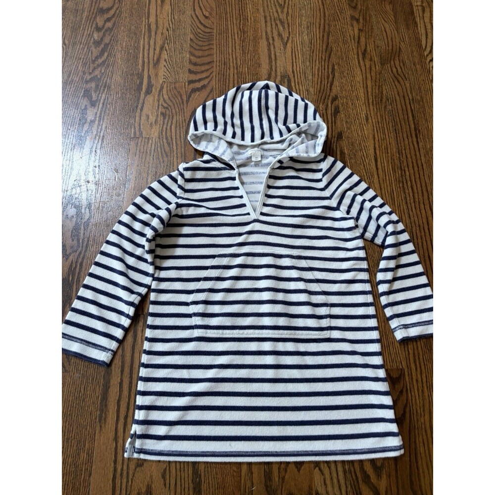 J Crew Crewcuts Blue Striped Hooded Towel Terry Swim Cover Up Size 10 Long Sleev